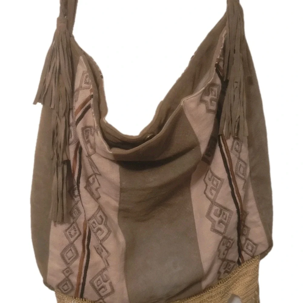 Vintage Free People Oversized Light My‎ Fire Fringe/Beaded Suede Boho Bag**ink**